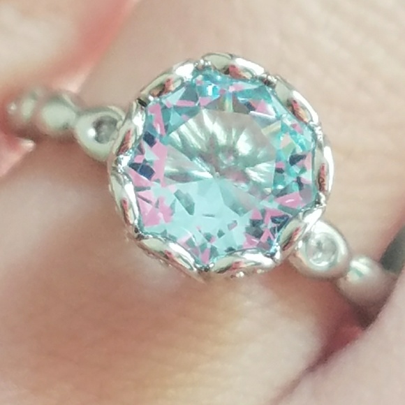 NEW Silver Round Aquamarine Ring - Picture 4 of 8